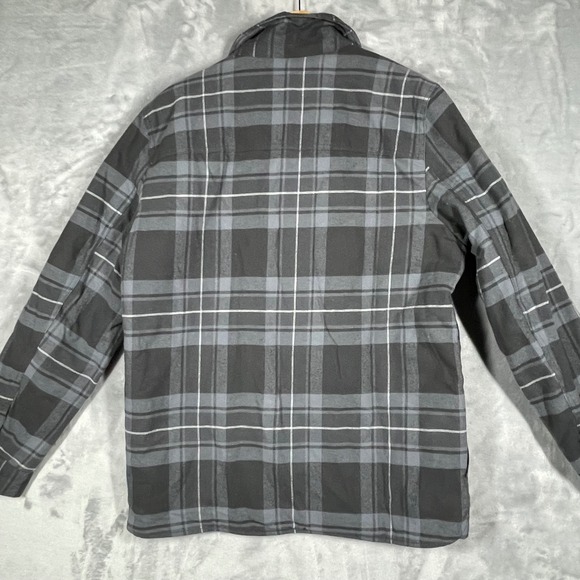 Levi's Quilted Lined Snap Zip Flannel Shacket Mens Large L Gray Plaid Jacket - Picture 6 of 12